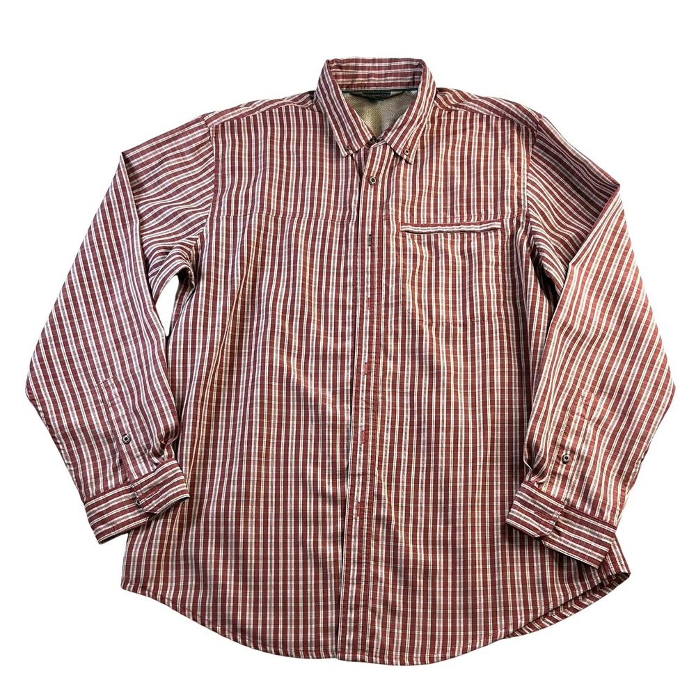 Outdoor Life Mens Large Clay Plaid Long Sleeve Mesh Lined Hiking Shirt